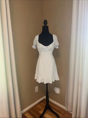 Lucy in the Sky light blue Puff-Sleeve Ruffle Mini Dress